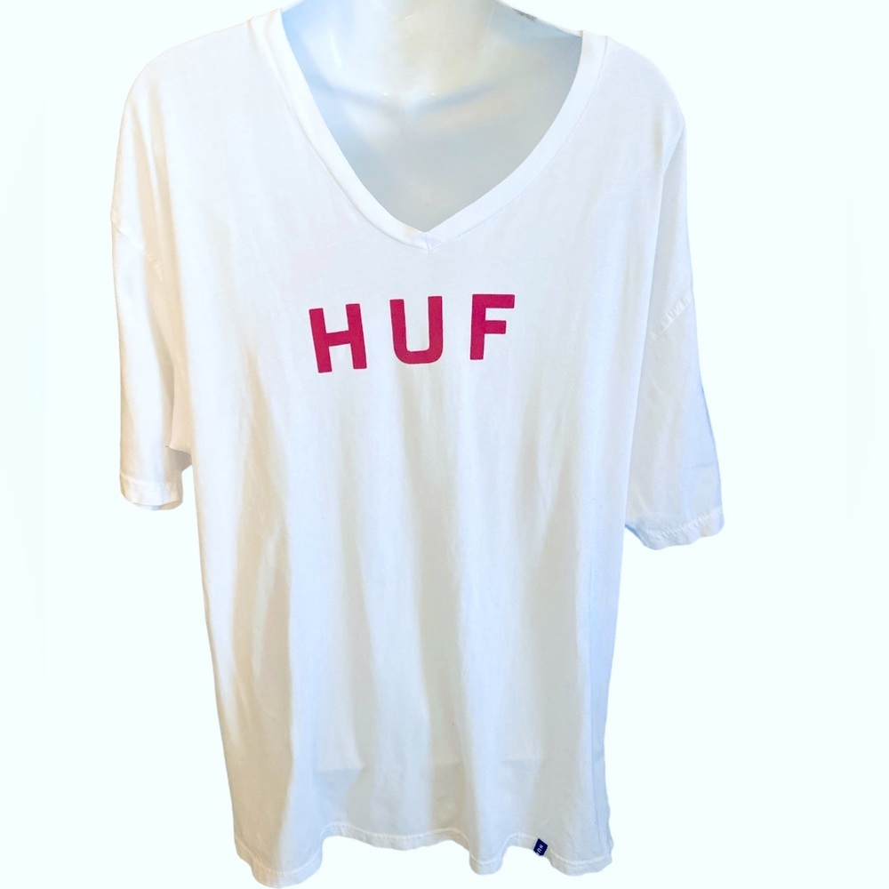 HUF White V-Neck Tee Shirt
